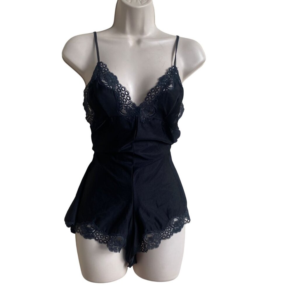 Vintage 80s Prestige Black Lace Trim Romper Lingerie  Small Women South Africa‎